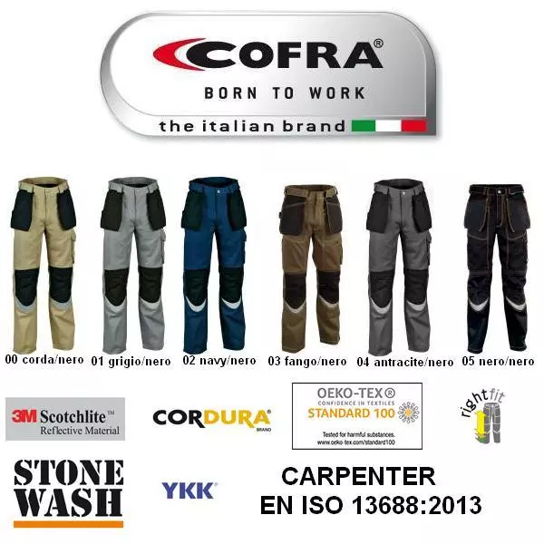pantalone da lavoro con ginocchiere MULTITASCHE CARPENTER COFRA EN ISO13688:2013