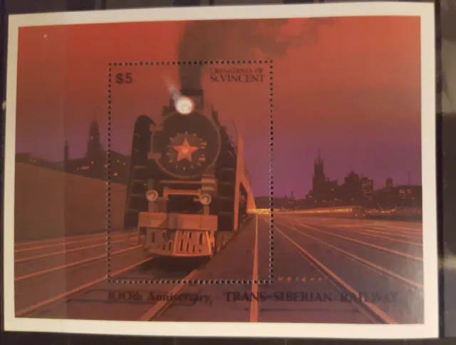 E104. Briefmarken Eisenbahn 1991 St.Vincent Bl.,postfrisch