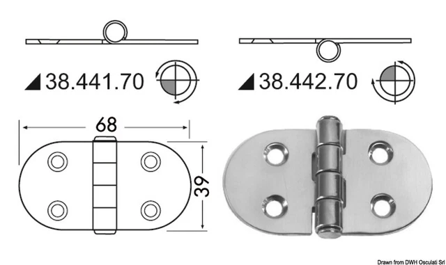 Charnière Inox 68x39 MM Marque Osculati 38.441.70