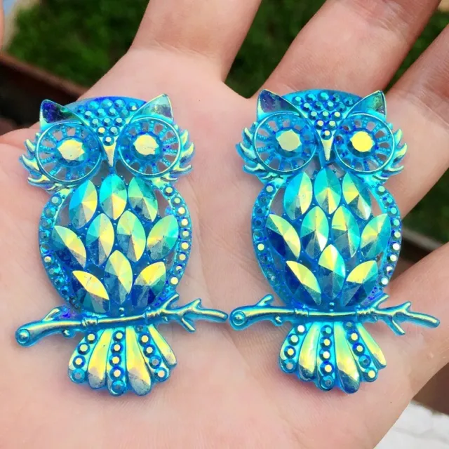 Resin 3D Decorated Owls Flatback Rhinestone Large Cabochons Jewellery Making