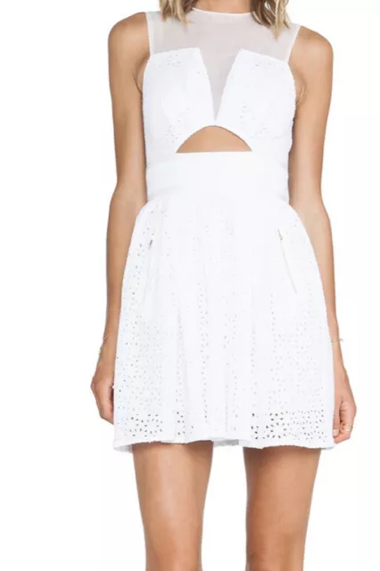 revolve three floor white precisely eyelet mini dress mesh top Size 4 2