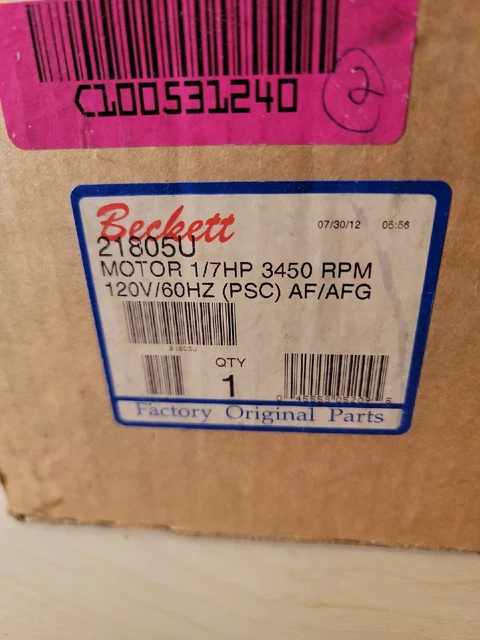 Beckett 21805U 3450 RPM 1/7 HP PSC Burner Motor Model Y5L271C81