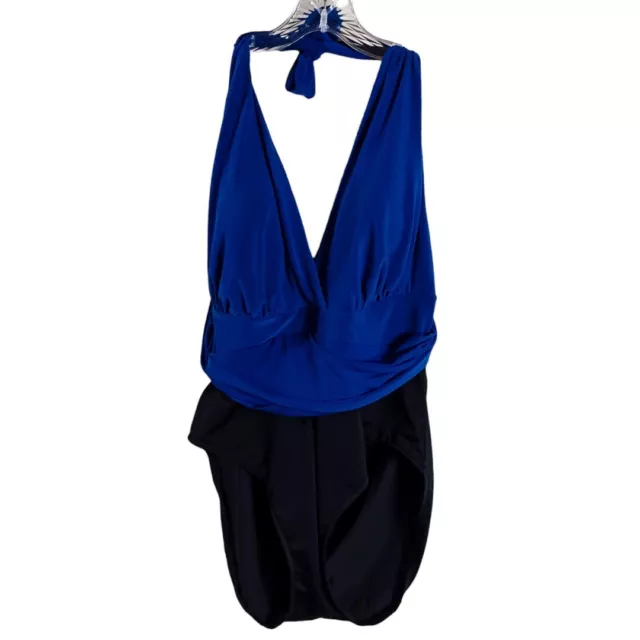 NWT $99 Vanishing Act Womens Size 16 Beach Swimsuit Halter Style 1 Pc Blue Black