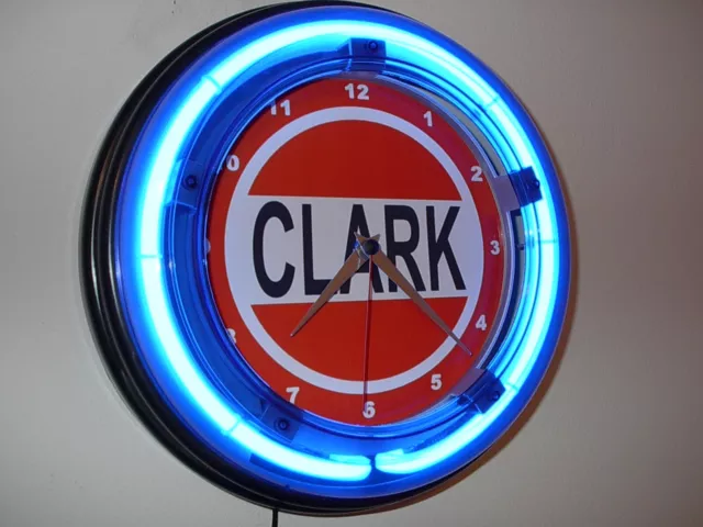 Clark Oil Gas Service Station Garage Man Cave Neon Wall Clock Advertising Sign