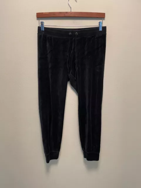 Juicy Couture Womens Jogger Pants Size Medium Black Velour Stretch Athleisure