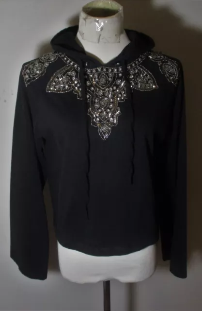 Women's LOVE SAM Black Long Sleeve Beaded Hoodie Size S