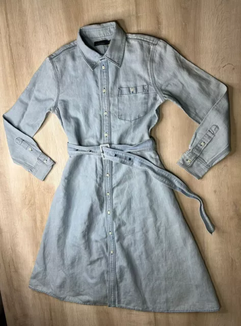 NWOT Polo Ralph Lauren Womens Shirt Dress Denim 14 Western A Line Belted Pockets