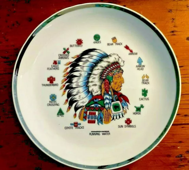 RUNNING WATER Native American Indian Chief Collector Plate w/ Signs Symbols