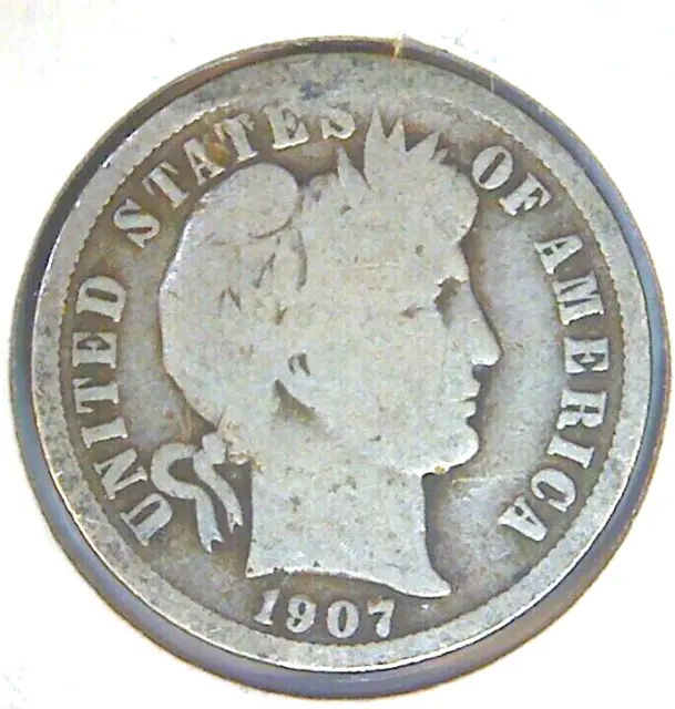 1907-P Barber Dime Philadelphia 10C Silver Ag /G Collector Coin
