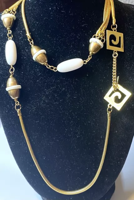 10. 239 Vintage necklace, gold tone, chain, milk glass inserts, Pierre Cardin