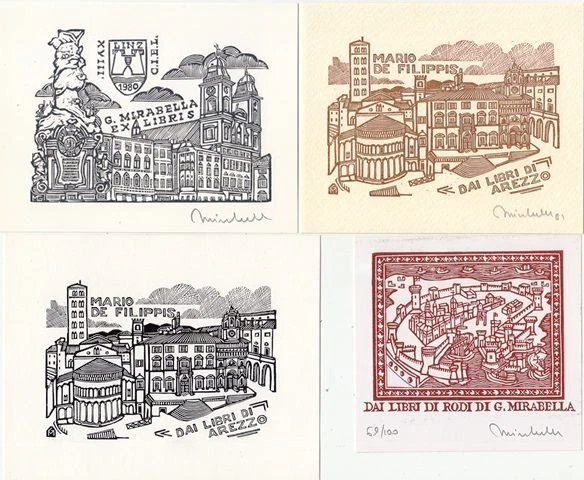 8 Exlibris Bookplate Hochdrucke Giuseppe Mirabella 1948 Konvolut Lot Vito Arezzo