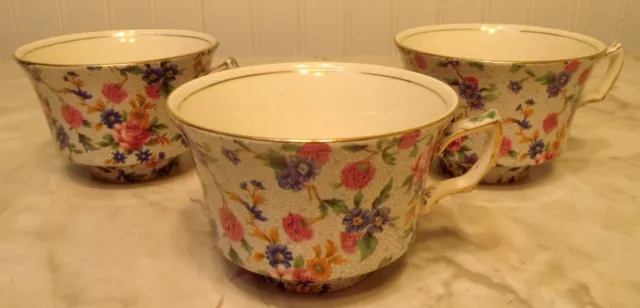 3- Vintage Royal Winton Chintz China England Grimwades Old Cottage Tea Cups