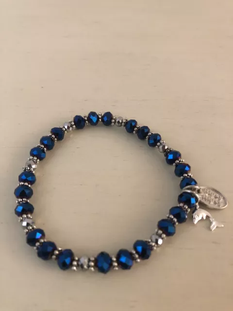 Dolphin Bracelet Beaded One Size with Sterling SIlver Charm