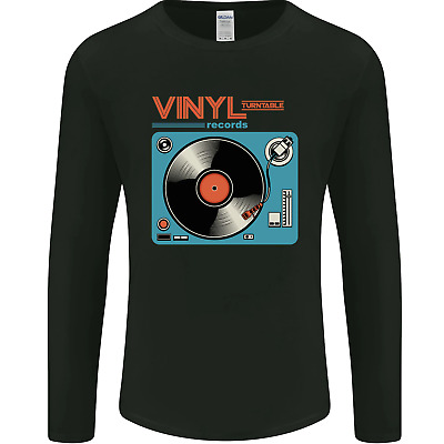 Retro Vinyl Records Turntable DJ Music Mens Long Sleeve T-Shirt