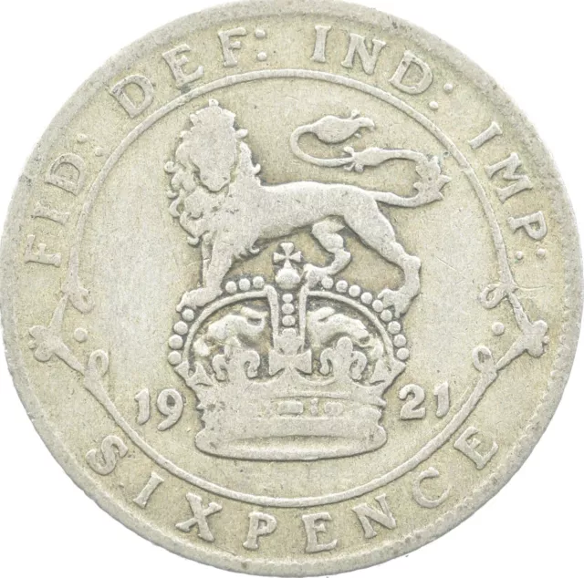 Roughly the Size of a Dime 1921 Great Britain 6 Pence World Silver Coin *330