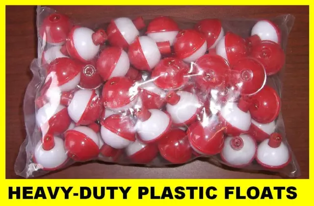 50 FISHING BOBBERS Round Floats 3/4 RED & WHITE SNAP ON