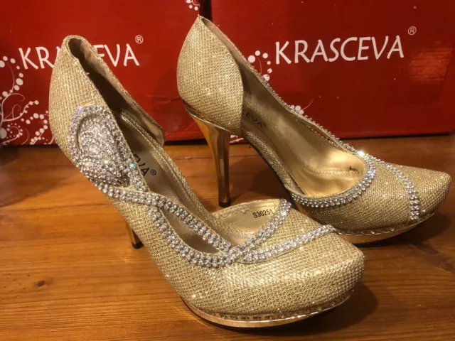 Chaussures à talons hauts pour femmes escarpins latéraux découpés taille 3 OR strass diamant