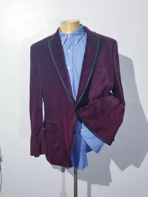 46L Tallia Burgundy Maroon Velvet Velour Smoking Blazer Jacket Sport Coat 2