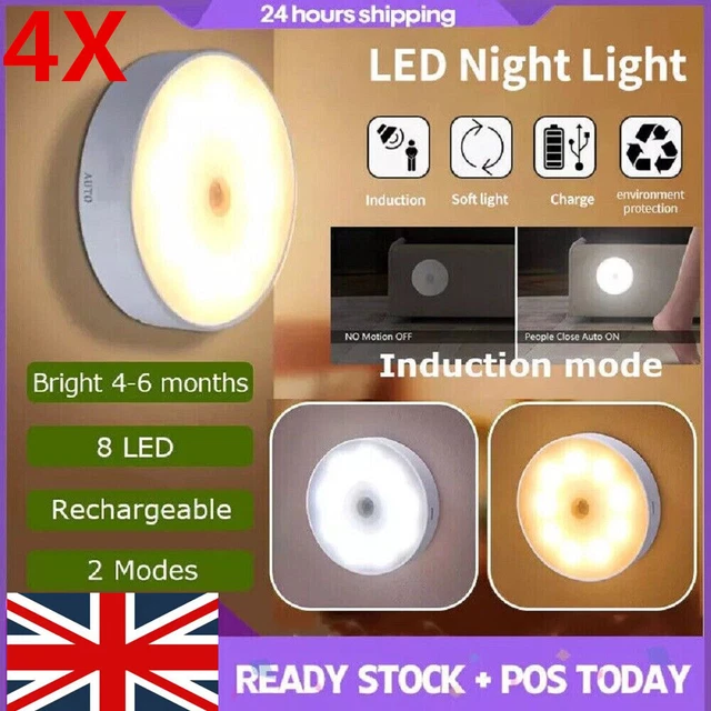 8-LED MOTION SENSOR Light Wireless PIR Cabinet Stair Lamps Magnetic ...
