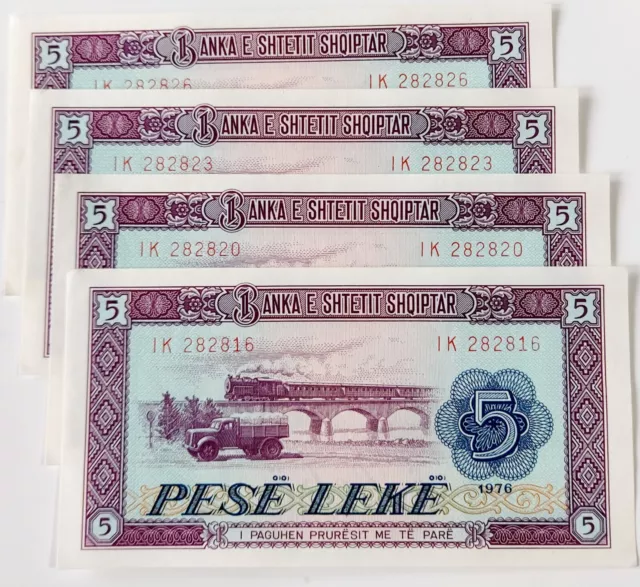Albania 5 Leke 1976 UNC condition 4 Banknotes.