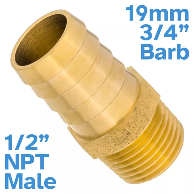 Brass 19mm 3/4" Barb Hose To 1/2" NPT Male Threaded Pipe Fitting Tail Connector