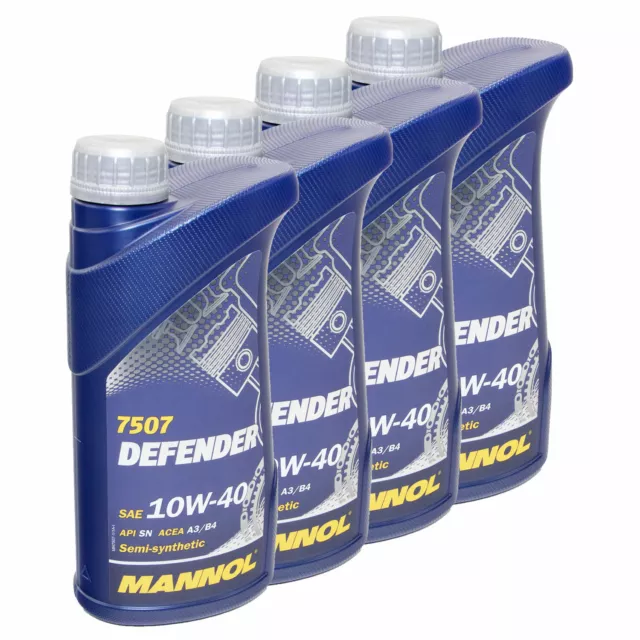 Aceite de Motor Aceite Parte Sintético Mannol Defender 10W-40 Api Sn 4 x 1 Litro