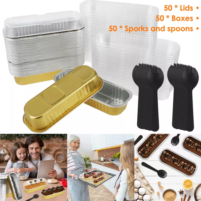 150Pcs Mini Loaf Pans with Lids and Spoons 200ml Non-Stick Aluminum Foil Liners∫