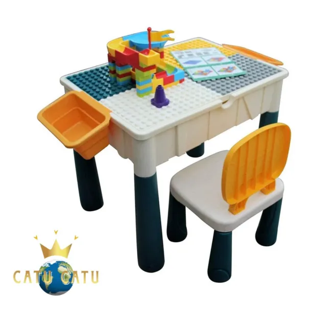 Kids 5-in-1 Build & Play Activity Table With  Bricks 2 Chairs Indoor & Outdoor
