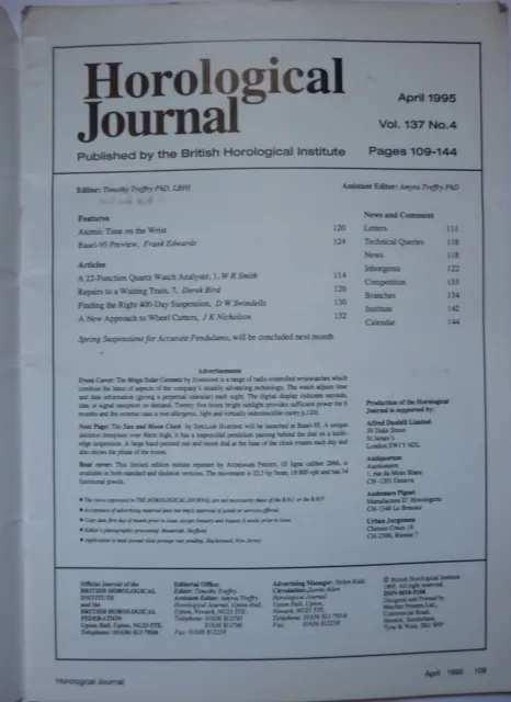 HORLOGICAL JOURNAL APRIL 1995 VOL. 137 No. 4 ATOMIC TIME ON THE WRIST 3