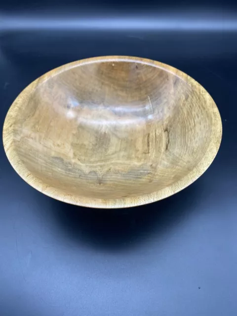 Folk Art Hand Turned Carved Maple Wood Bowl 8.5" x 2.5" Signed Al Gruntuager