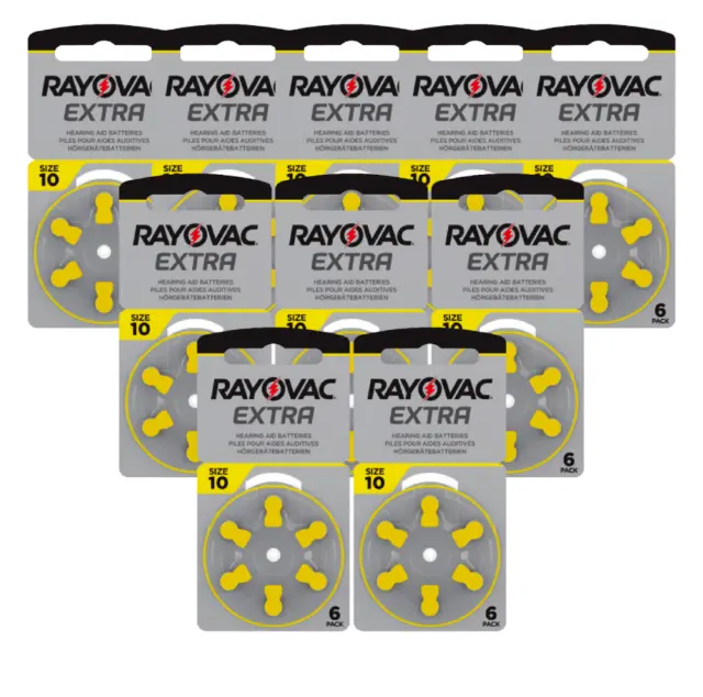 60 Rayovac Extra Advanced Size 10 PR70 Hörgerätebatterien 1.45V Zinc Air