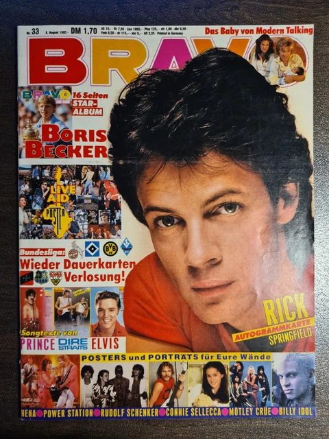 BRAVO 33/1985 Heft Komplett -Rick Springfield, Modern Talking, Nena, Elvis- Top!