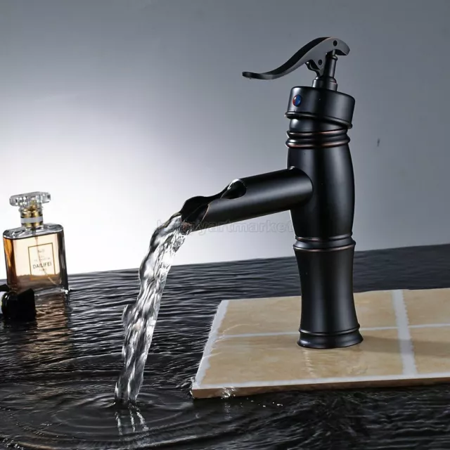 Grifo fregadero de baño de bronce frotado con aceite lavabo en cascada grifo mezclador de tocador