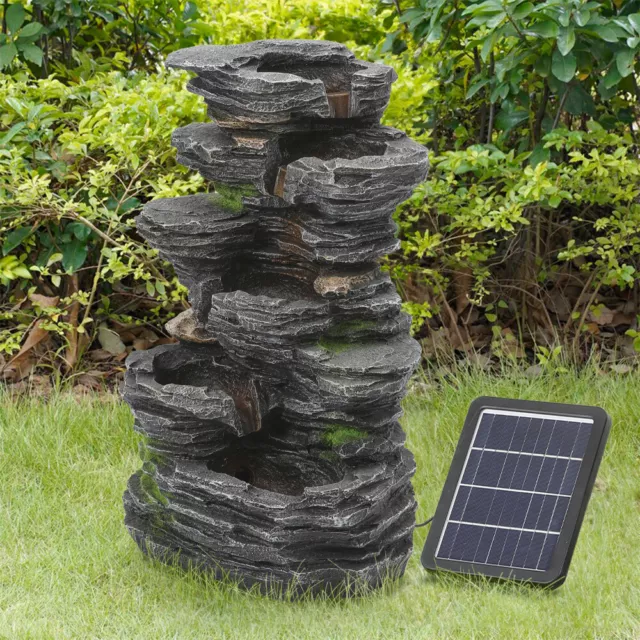 Solar Powered Outdoor Rockery LED Waterfall Fountain Garden Stone Water Feature