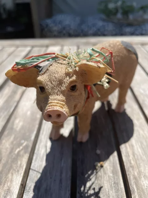 Vintage Resin Sweet Spotted Pig Figurine  Knick Knack Desk Kitchen Decor