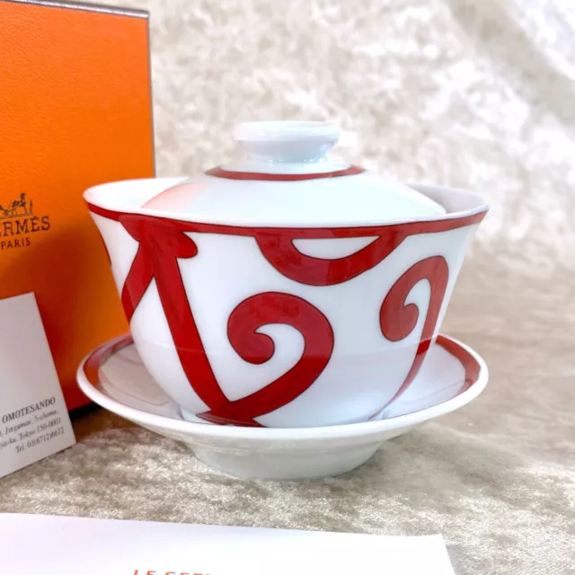 Authentic HERMES Porcelain GUADALQUIVIR Tea Cup & Saucer with Lid w/Box