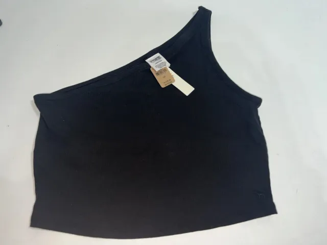 NWT! Victoria's Secret Pink Black One Shoulder Crop Top size Large