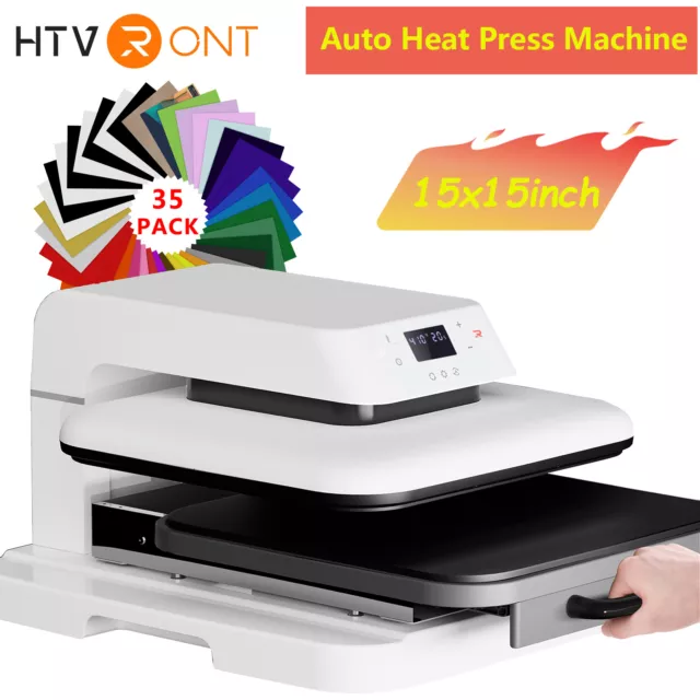 HTVRONT Auto Heat Press Machine 15x15in Digital Sublimation T-Shirt Plate Vinyl