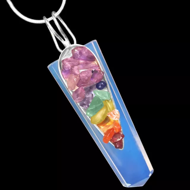 Opalite Opal Crystal Chakra Pendant 7 Stone Handmade Silver Necklace Good ENERGY