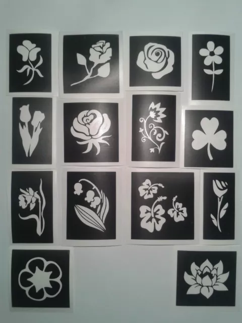 Flower themed stencils for glitter tattoos / airbrush  daisy rose tulip daffodil