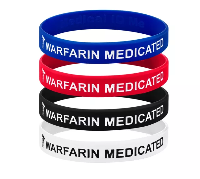 4 PACK Warfarin Anticoagulant Medical Alert Wristband Bracelet Blood Thinner UK