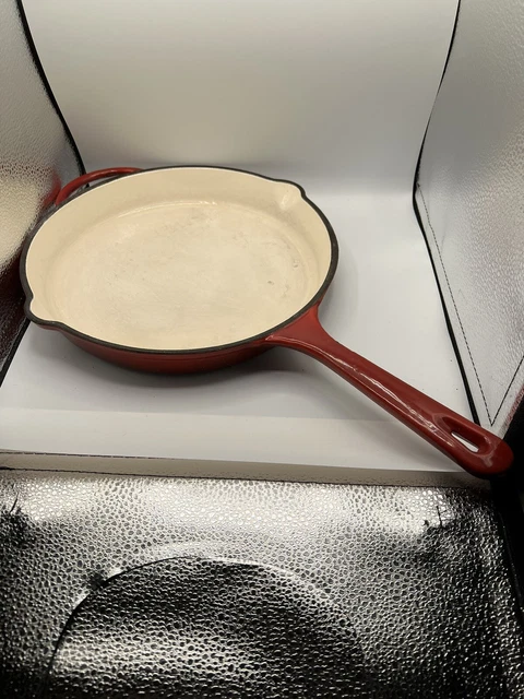 COOKS Brand Enamel Cast Iron Skillet red Large Fry Pan Heavy Duty Fryer
