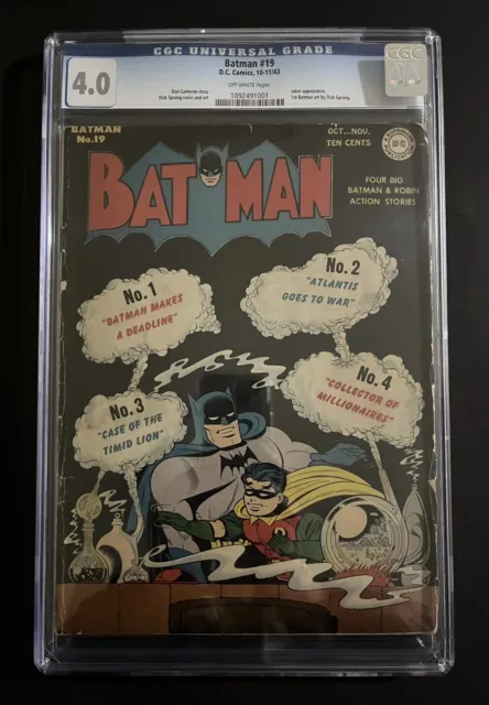 Batman #19 CGC 4.0 DC Comics 1943 Joker Appearance 1st Dick Sprang Art Robin Key