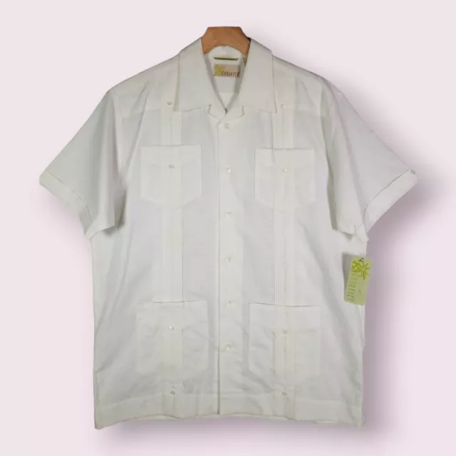 Cubavera Men's Linen Cotto Four-Pocket Button Down Guayabera Shirt White Size M