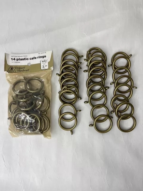 Lot of 48 Vintage Café Curtain Rings Antique Brass Finish Plastic 1 1/4"