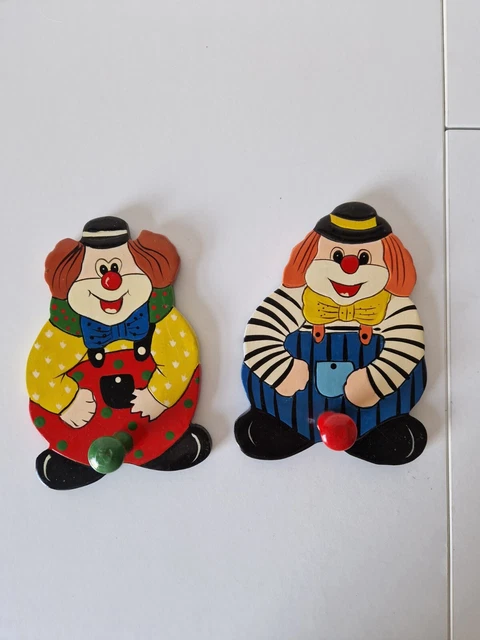 Cappotti Bambini Vintage 2 Legno 4X6" Dipinti A Mano Vestiti Rack Clown