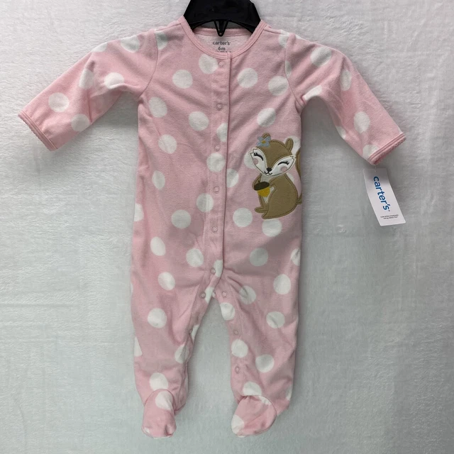 Carters Baby Girl Footed Fleece Sleeper PJ Pink/White Polka Dot Squirrel Acorn