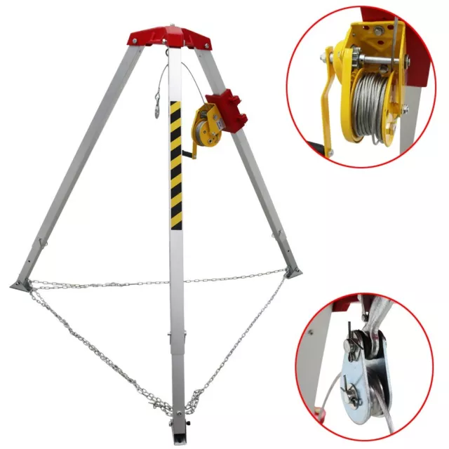 Winch Confined Space Tripod Kit Adjustable Stand 65ft Rope Rescue Tripod 1200lbs