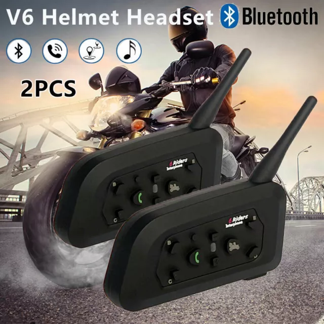 V6 1200M Intercom Bluetooth Motorcycle Helmet Interphone Headset For 6 Riders 2X