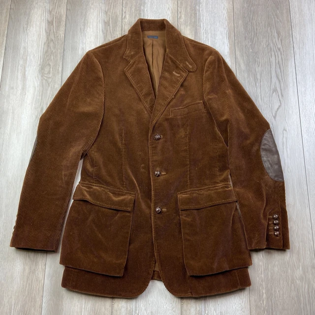 VINTAGE Polo Ralph Lauren Jacket Mens Small Brown Corduroy Lambskin Elbows Men